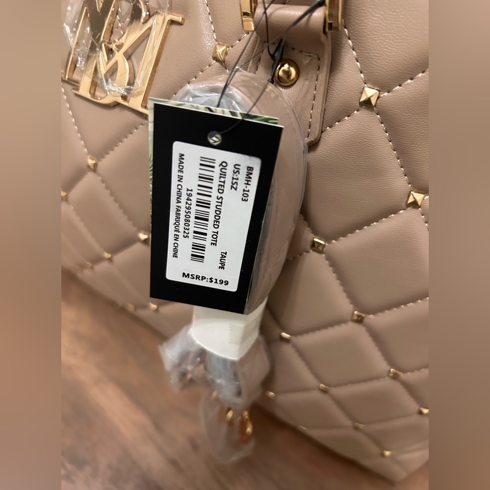Badgley Mischka Quilted Brown Tote - Picture 7 of 9